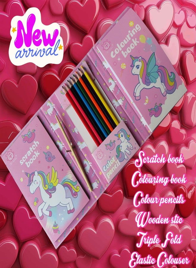 MSGH Coloring Book for with 30 Sheet, 8 Pencil Color,10 Scratch Sheet Art and Craft Drawing Color Book Set for 3+ Years Kids, Party Favor Return Gift for Kids (Drawing Sketch Set(uni)) - Image 2